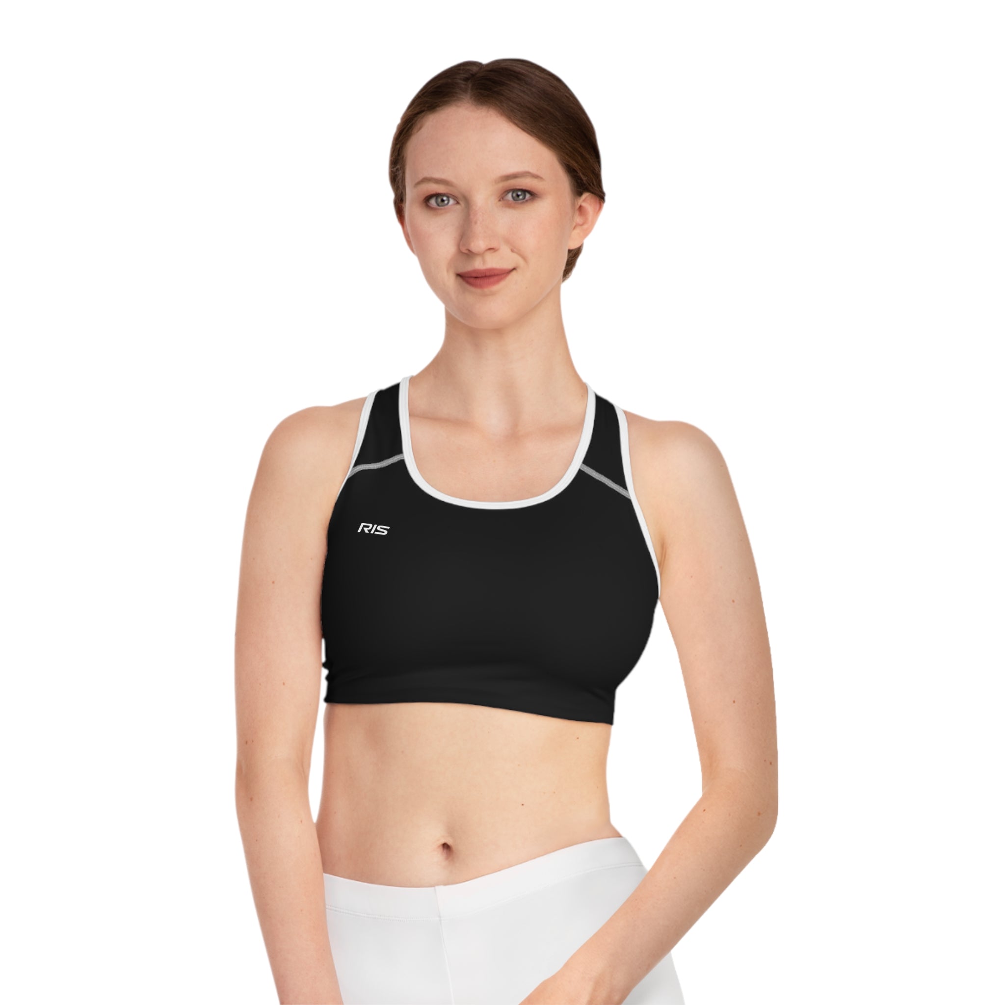 Black Performance Racerback Sports Bra — RIS Logo Activewear