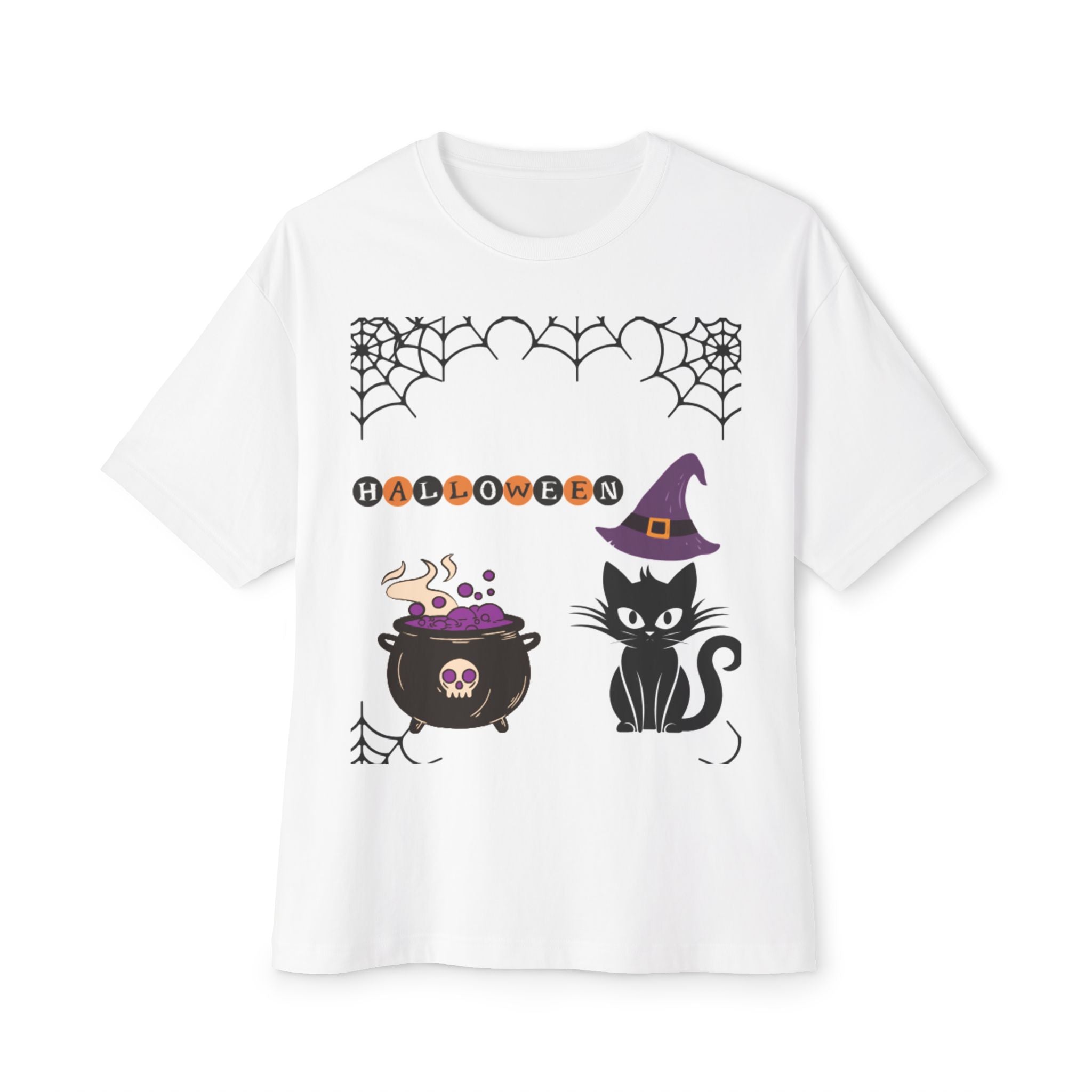 Halloween Cat Oversized Tee for Unisex, Fun Halloween Costume T-Shirt, Witch Cat Graphic Tee, Cozy Fall Apparel, Halloween Party Wear