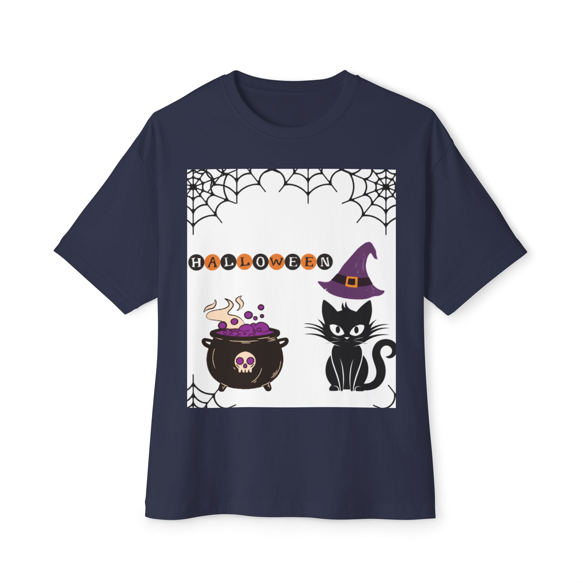Halloween Cat Oversized Tee for Unisex, Fun Halloween Costume T-Shirt, Witch Cat Graphic Tee, Cozy Fall Apparel, Halloween Party Wear