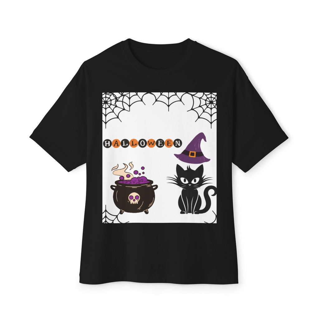 Halloween Cat Oversized Tee for Unisex, Fun Halloween Costume T-Shirt, Witch Cat Graphic Tee, Cozy Fall Apparel, Halloween Party Wear