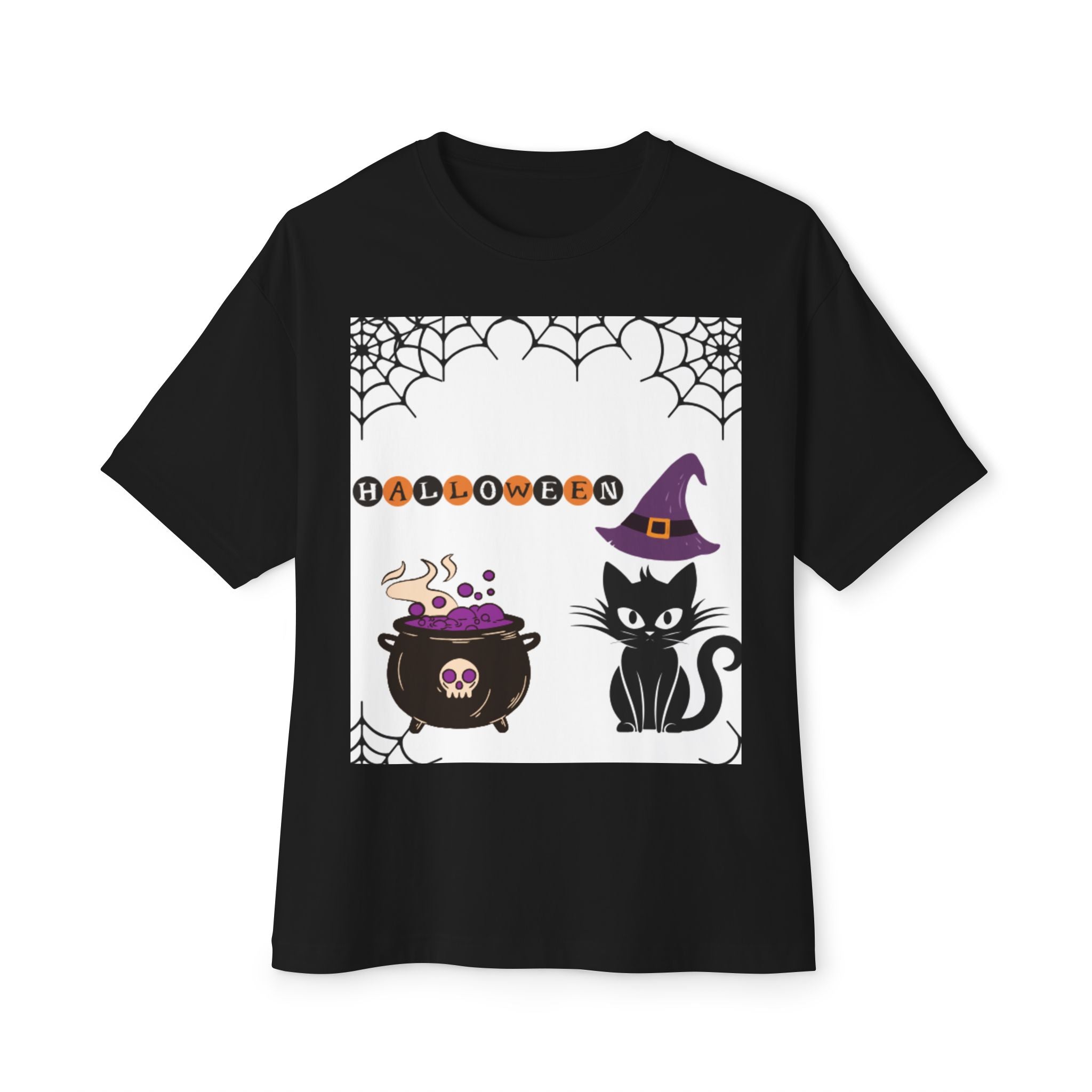 Halloween Cat Oversized Tee for Unisex, Fun Halloween Costume T-Shirt, Witch Cat Graphic Tee, Cozy Fall Apparel, Halloween Party Wear